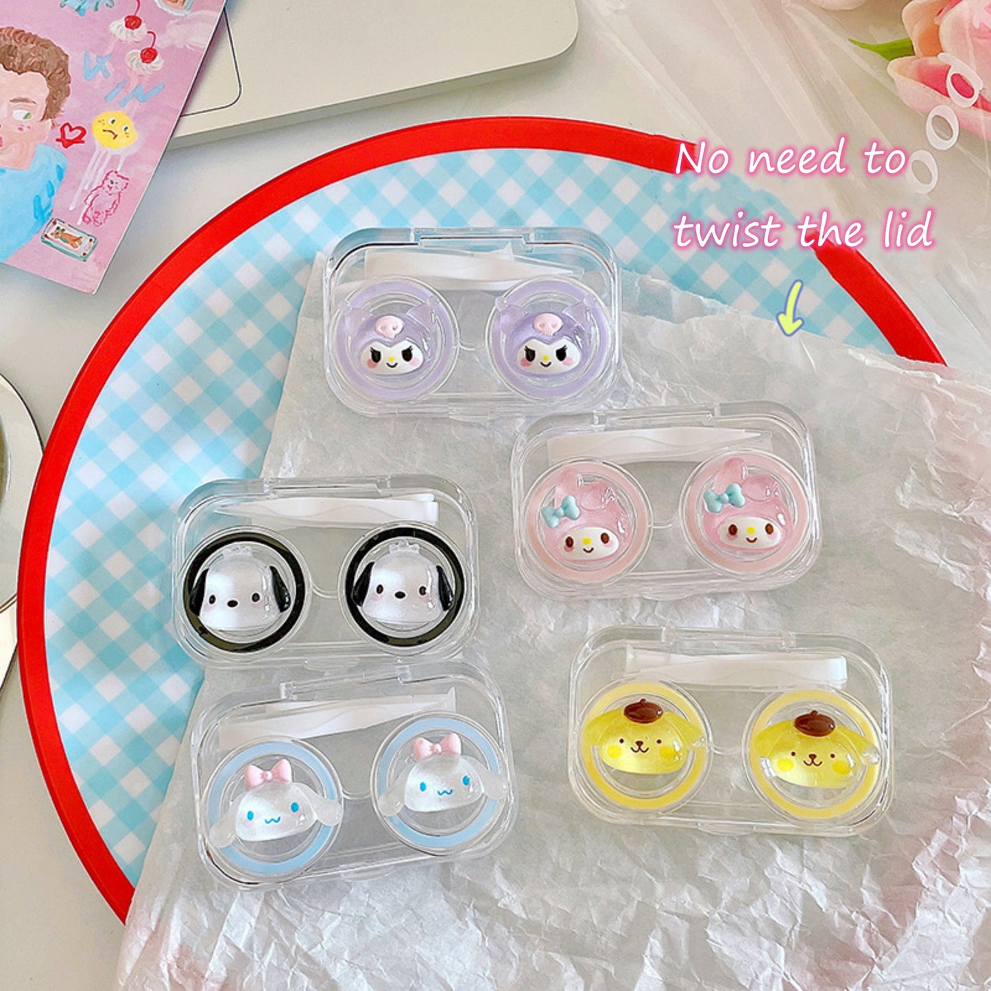 Sanrio Clear Contact Lens Case 5 Designs Kuromi My Melody Pochacco Cinnamoroll Pompompurin