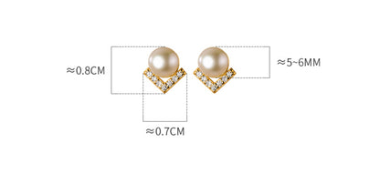 S925 Dainty V Shape Freshwater Pearl CZ Stud Earrings