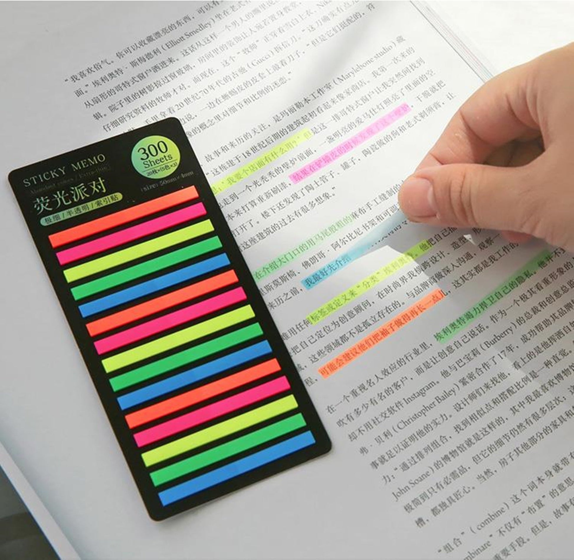 People Using Ultra-thin Transparent Sticky Index Tabs for Reading Some Tabs Sticky on the Notebook