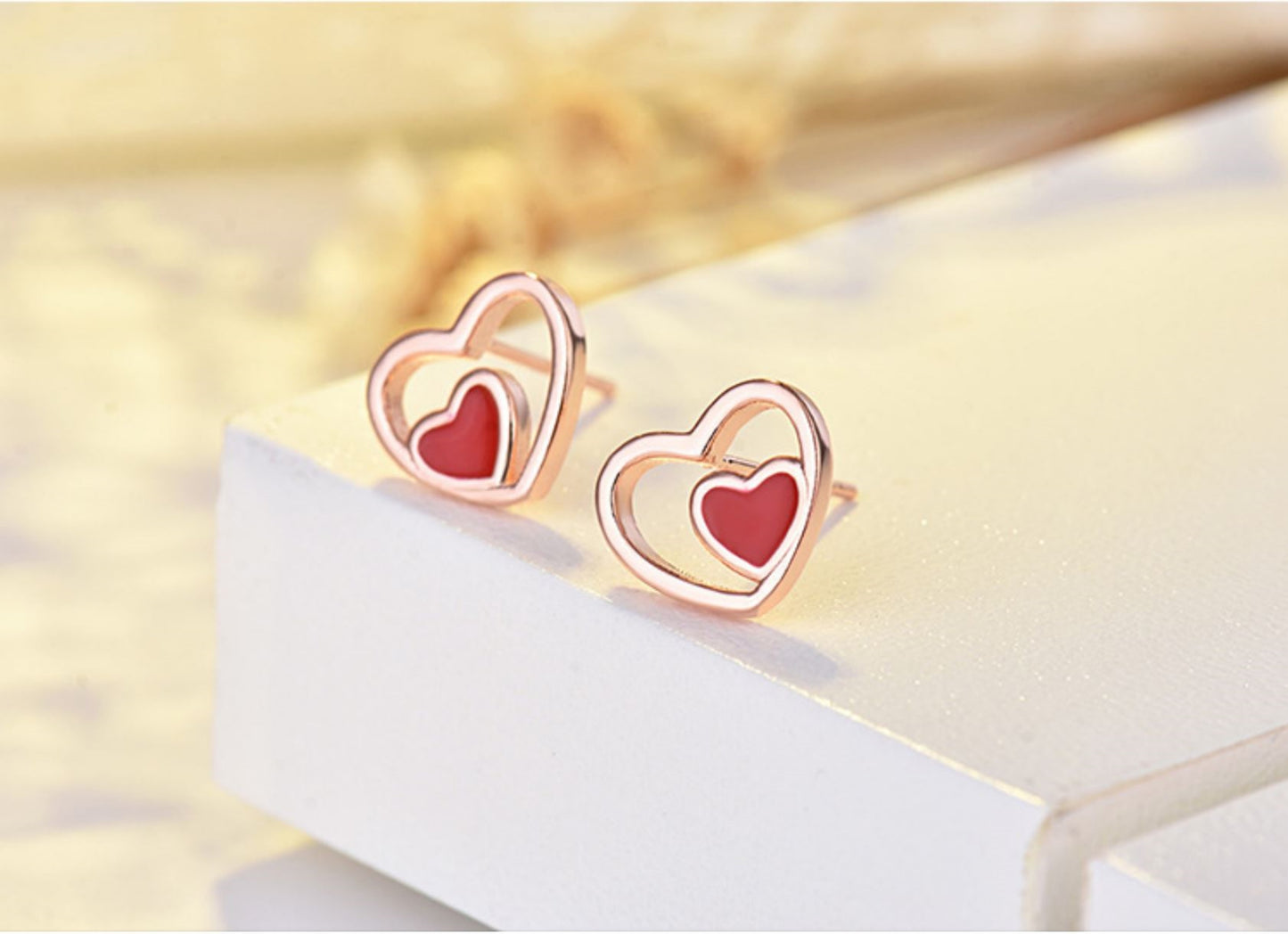 Sterling Silver Red Heart Stud Earrings