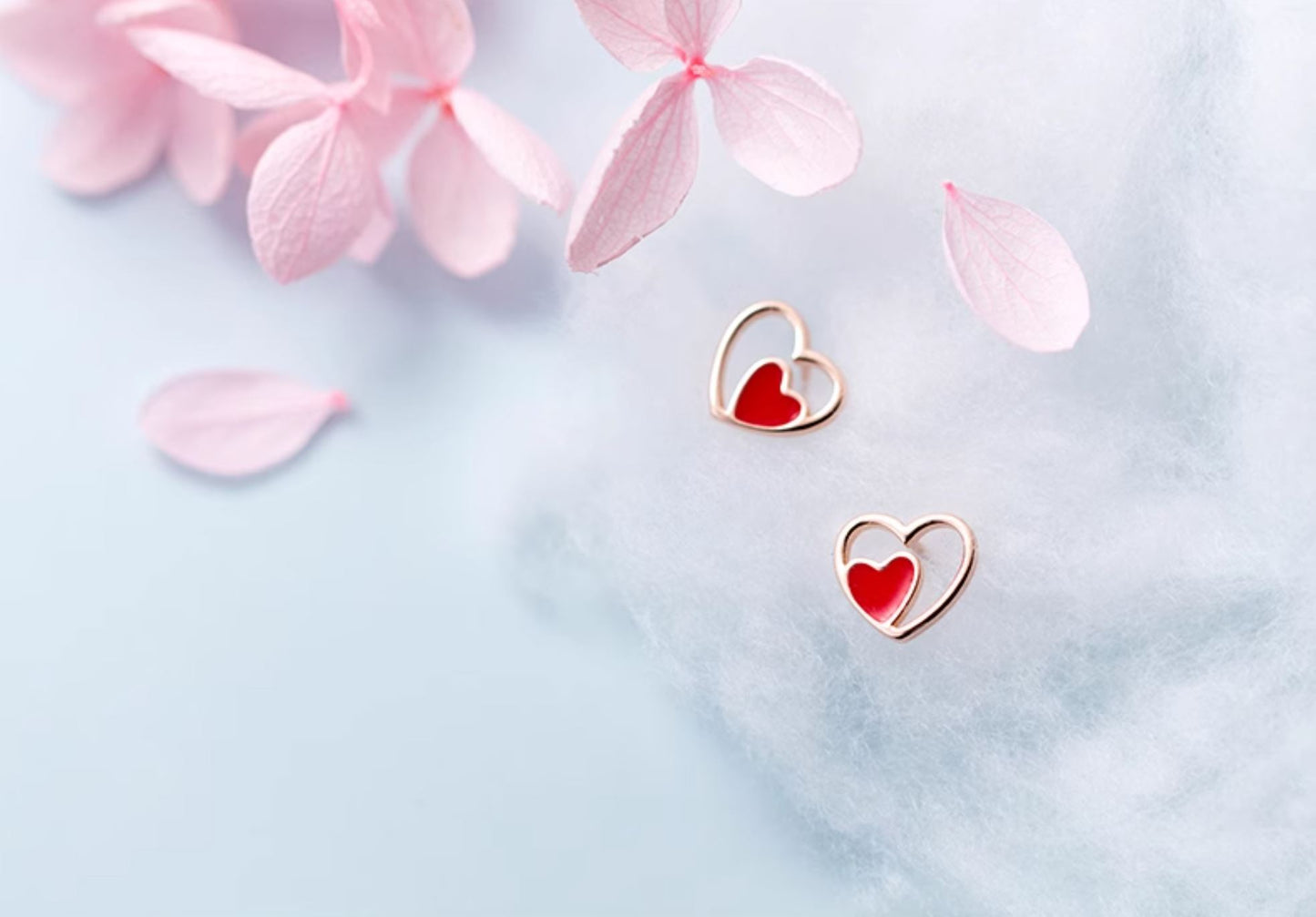 Sterling Silver Red Heart Stud Earrings