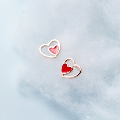 Sterling Silver Red Heart Stud Earrings