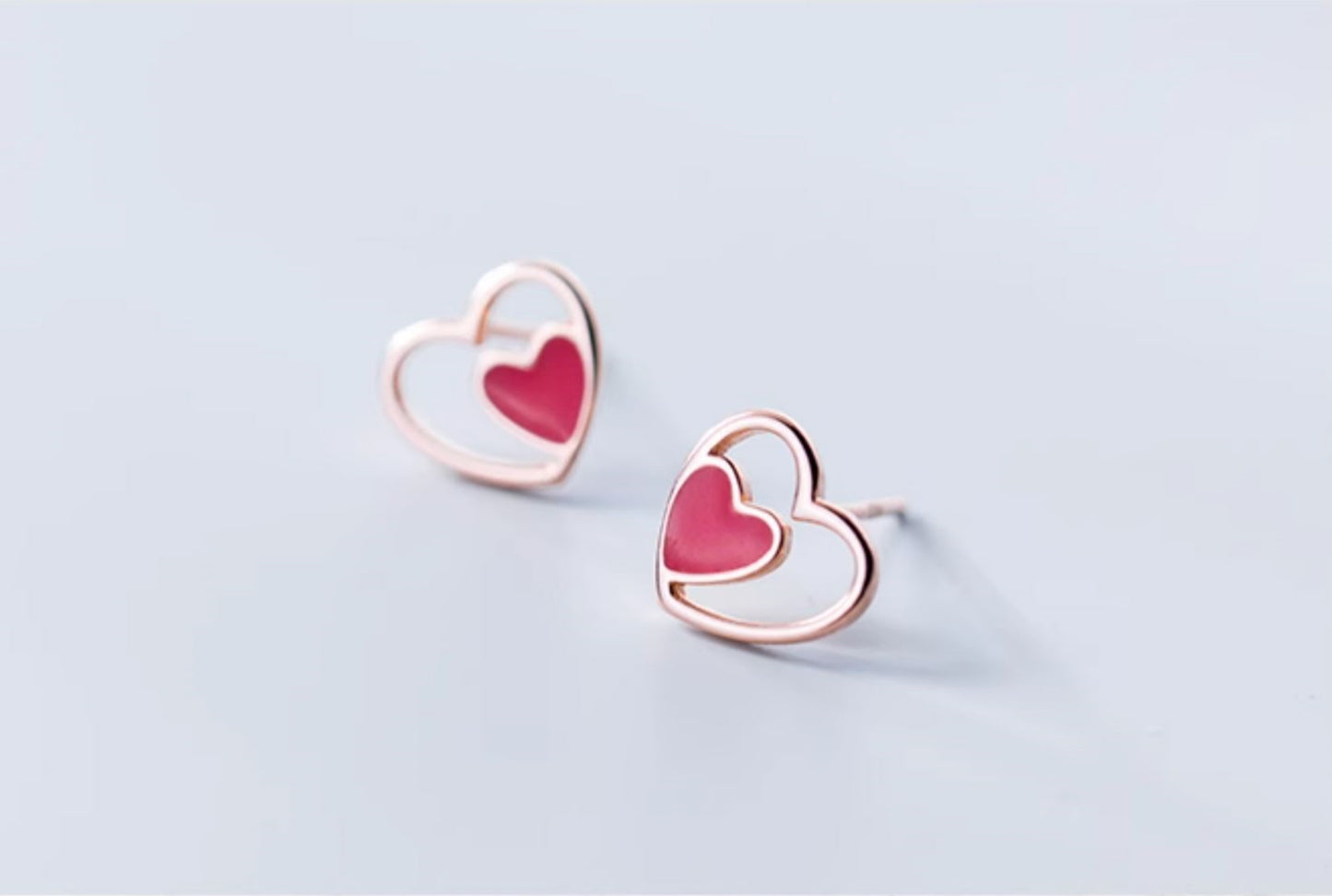 Sterling Silver Red Heart Stud Earrings