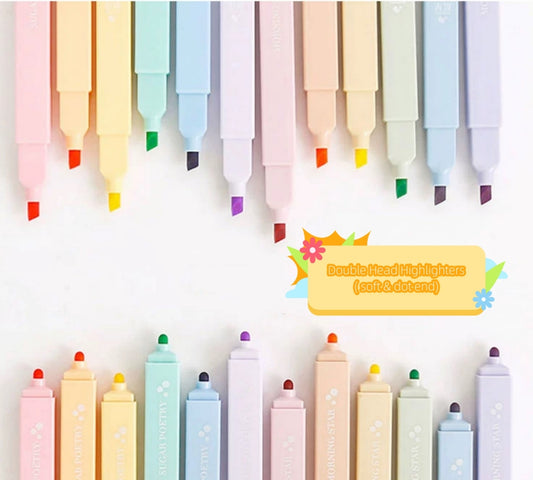 Pastel Dot Highlighter Set with Dual Tip One Side is Dot Tip the Other Side is Chisel Tip Pastel Color Square Body
