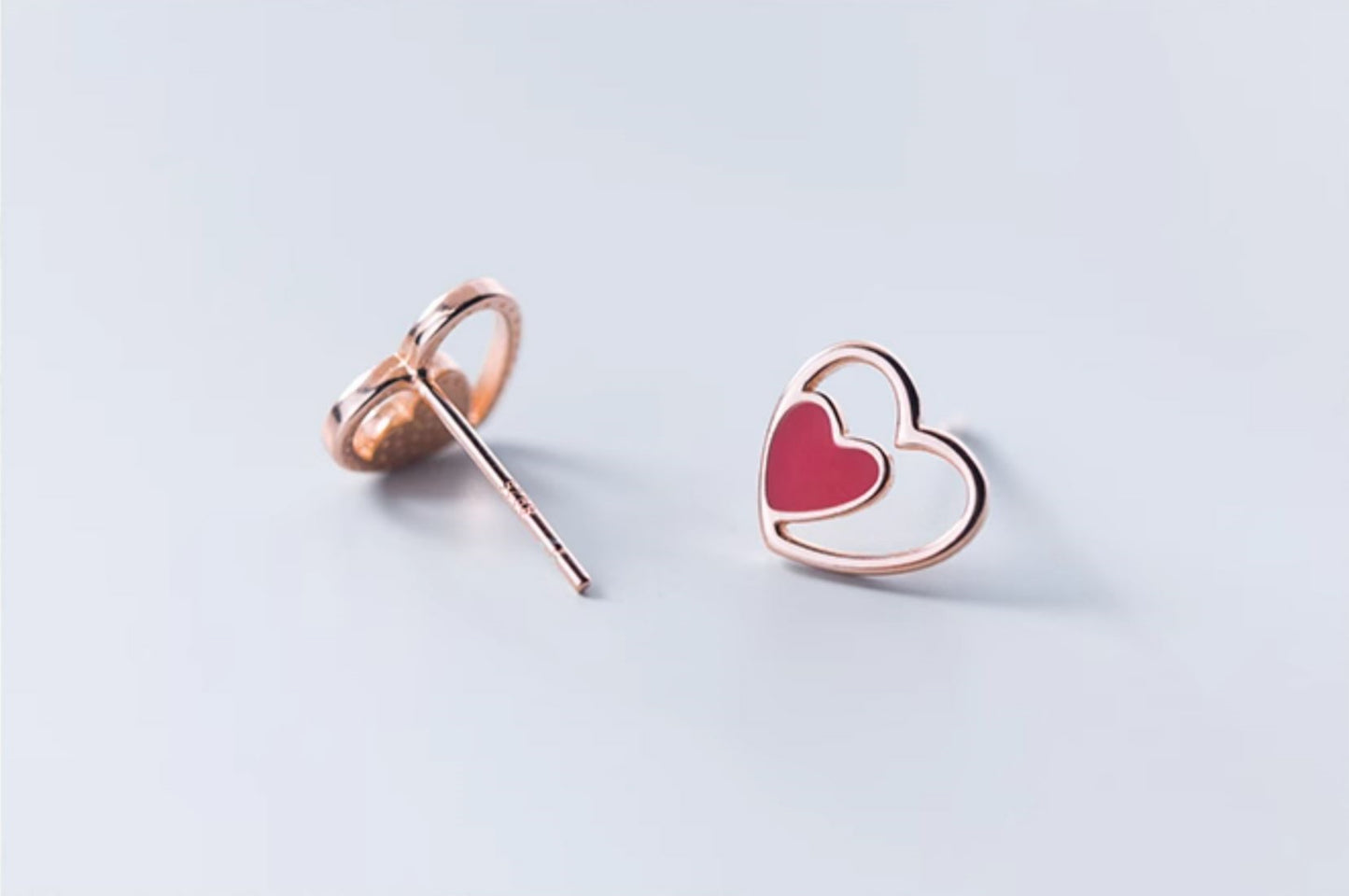 Sterling Silver Red Heart Stud Earrings