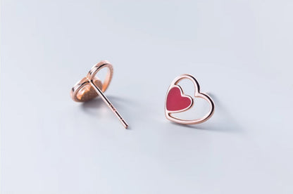 Sterling Silver Red Heart Stud Earrings