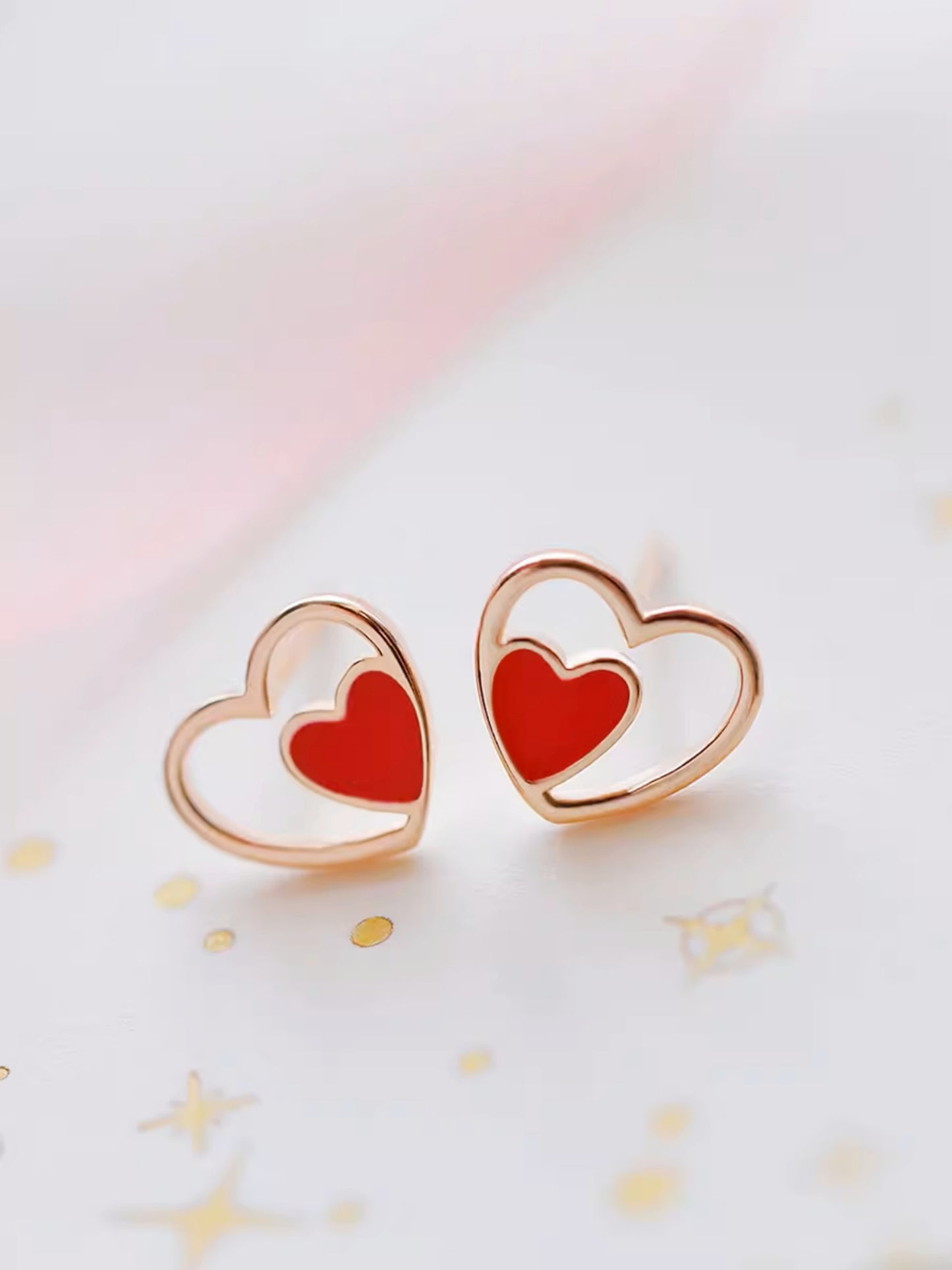 Sterling Silver Red Heart Stud Earrings