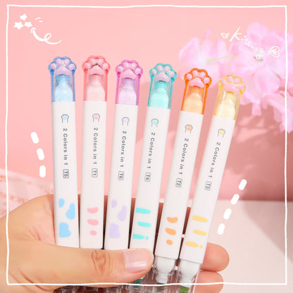 a Hand Holding 6 Pcs Cat Paw Double Sided Highlighter Pen Set 