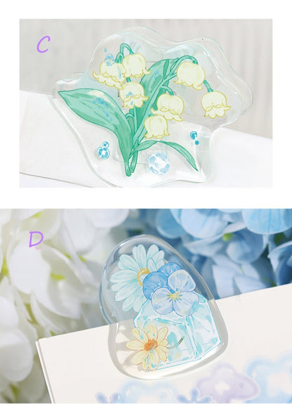 Two Floral Decorative Binder Clip with Green and Blue Flowers