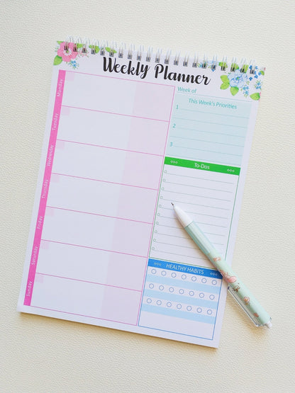 Floral Undated Weekly Planner with To-Do list & Habits Tracker with a Gel Pen 