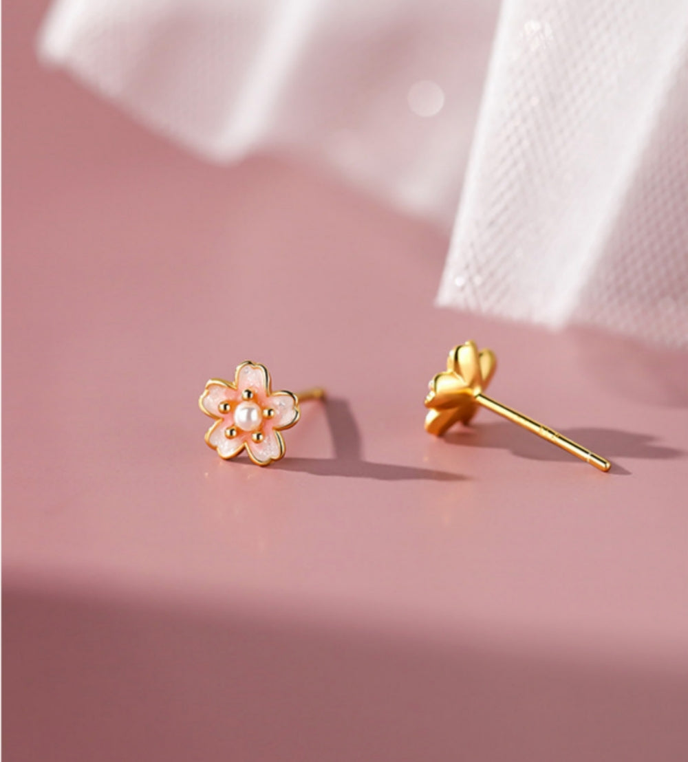 Front View and Back View of Flower Stud Earrings