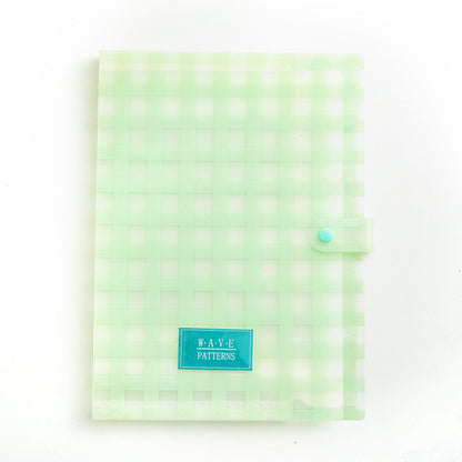 Green Checkered Expanding File Folder A4 Letter Size Snap Closure 5 Pockets