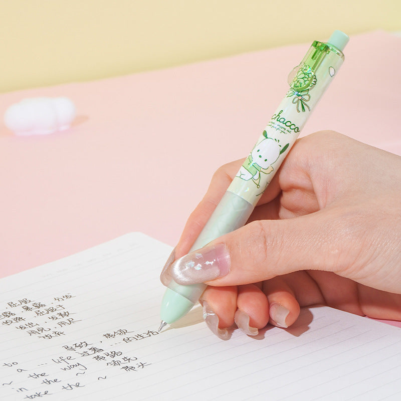 A Hand Using Green Pochacco to Write Words in a Notebook