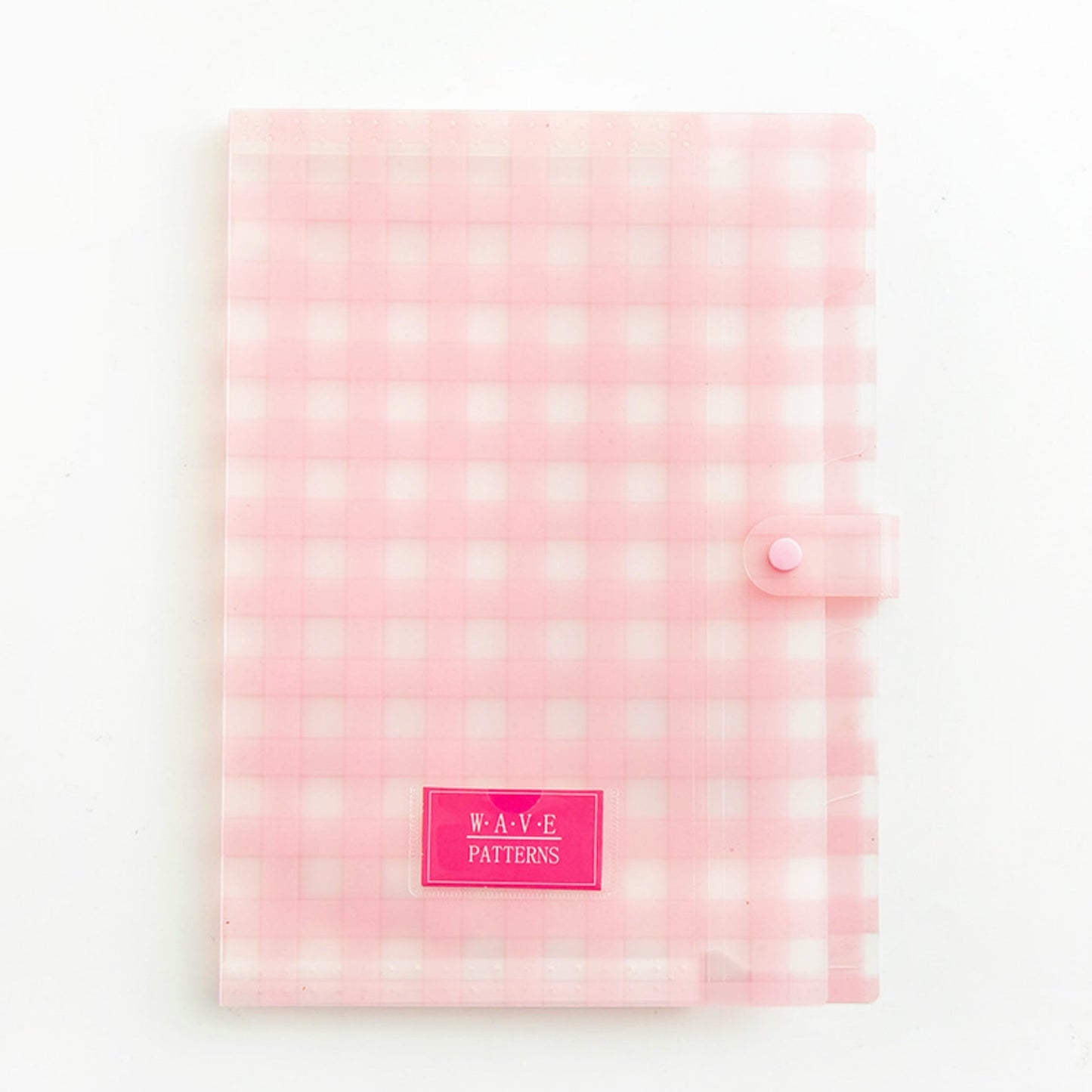 Pink Checkered Expanding File Folder A4 Letter Size Snap Closure 5 Pockets