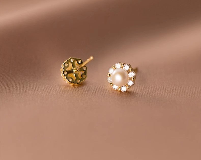 Pearl and Cubic Zirconia Stud Earrings