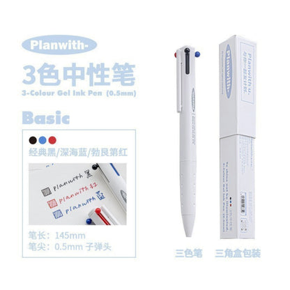 White Pen Body 3 Color Gel Ink Pen with Black Red Blue Color and Package