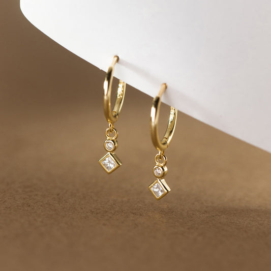 Diamond Drop Hoop Earrings - Twinkle Star Gifts