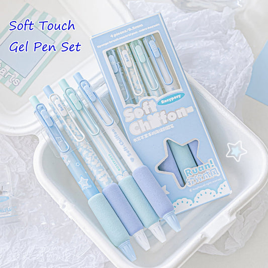 Rosy Posy 4Pcs Soft Chiffon Gel Pen Set - 0.5mm - Blue Series - Twinkle Star Gifts