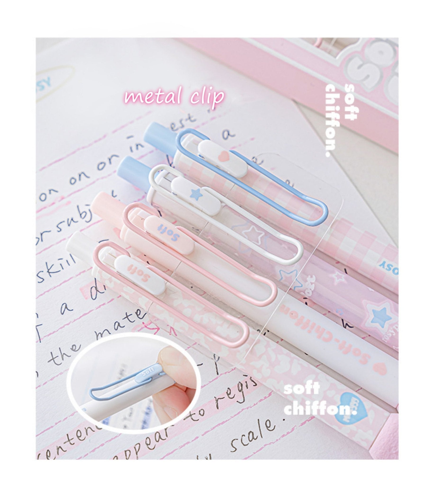 Rosy Posy 4Pcs Soft Chiffon Gel Pen Set - 0.5mm - Pink Series - Twinkle Star Gifts